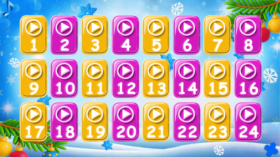 Новогоднее музлото для детей — слайд с числовым полем и музыкальными заданиями