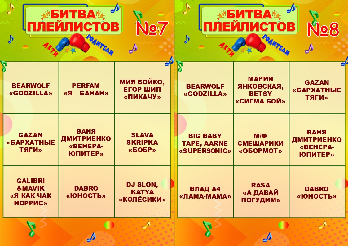 музыкальное лото - родители против детей